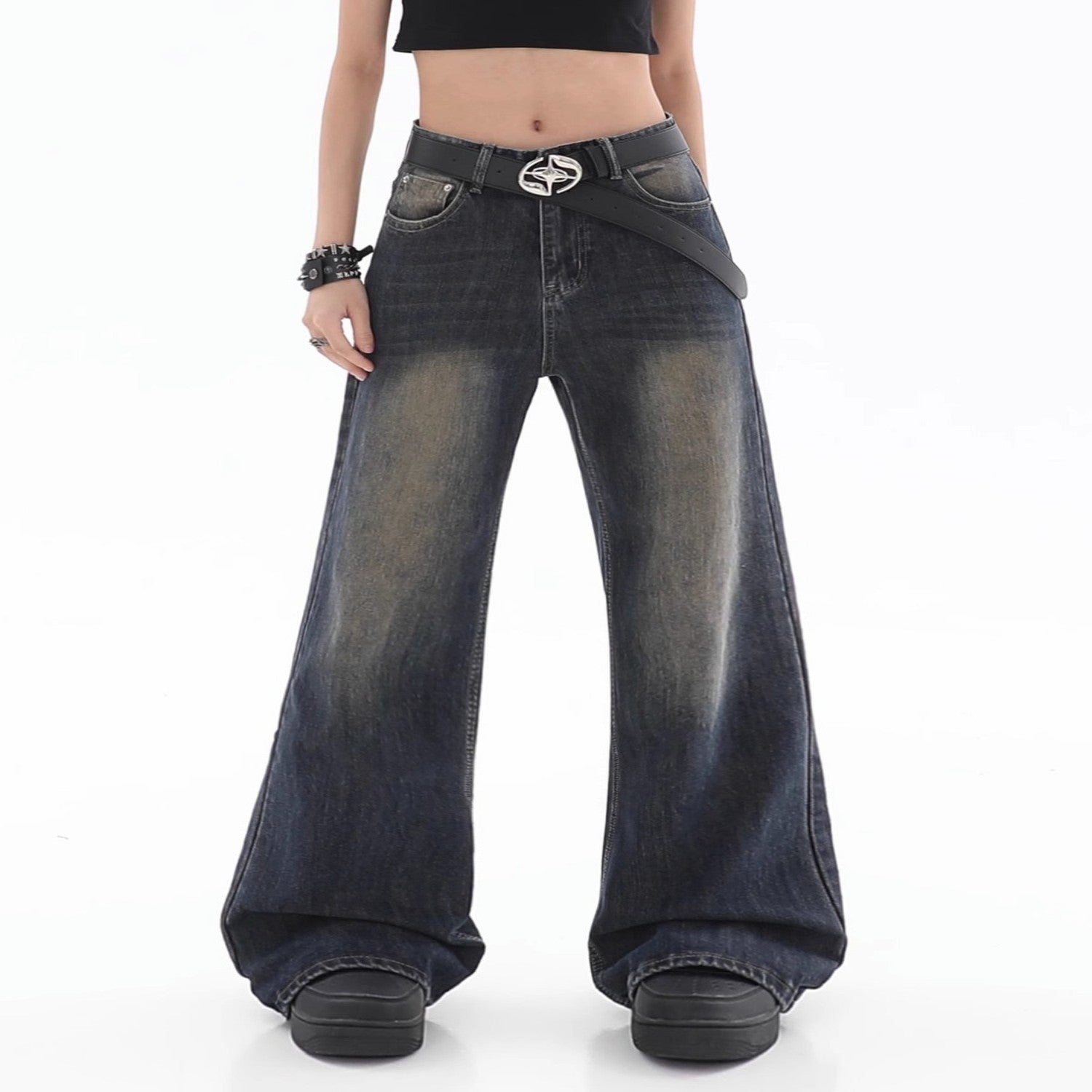Women's Loose Drooping Vintage Distressed Straight Jeans