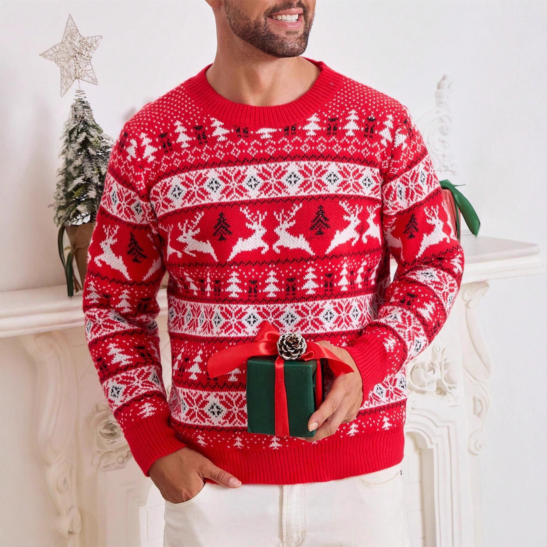 Christmas Sweater Men's Round Neck Loose Jacquard Knitwear