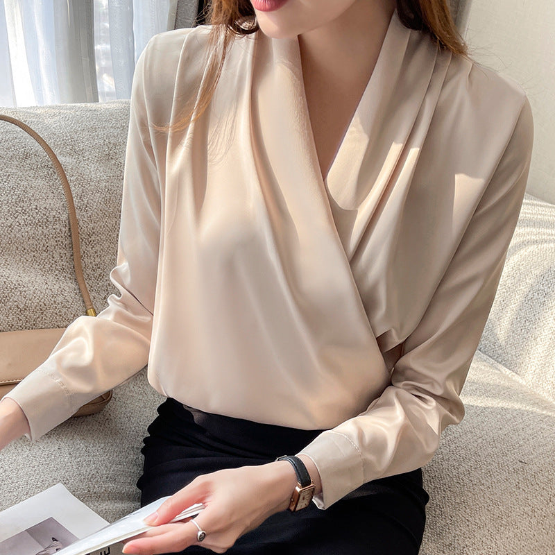 Satin Long Sleeve Women's Spring And Autumn Chiffon Shirt