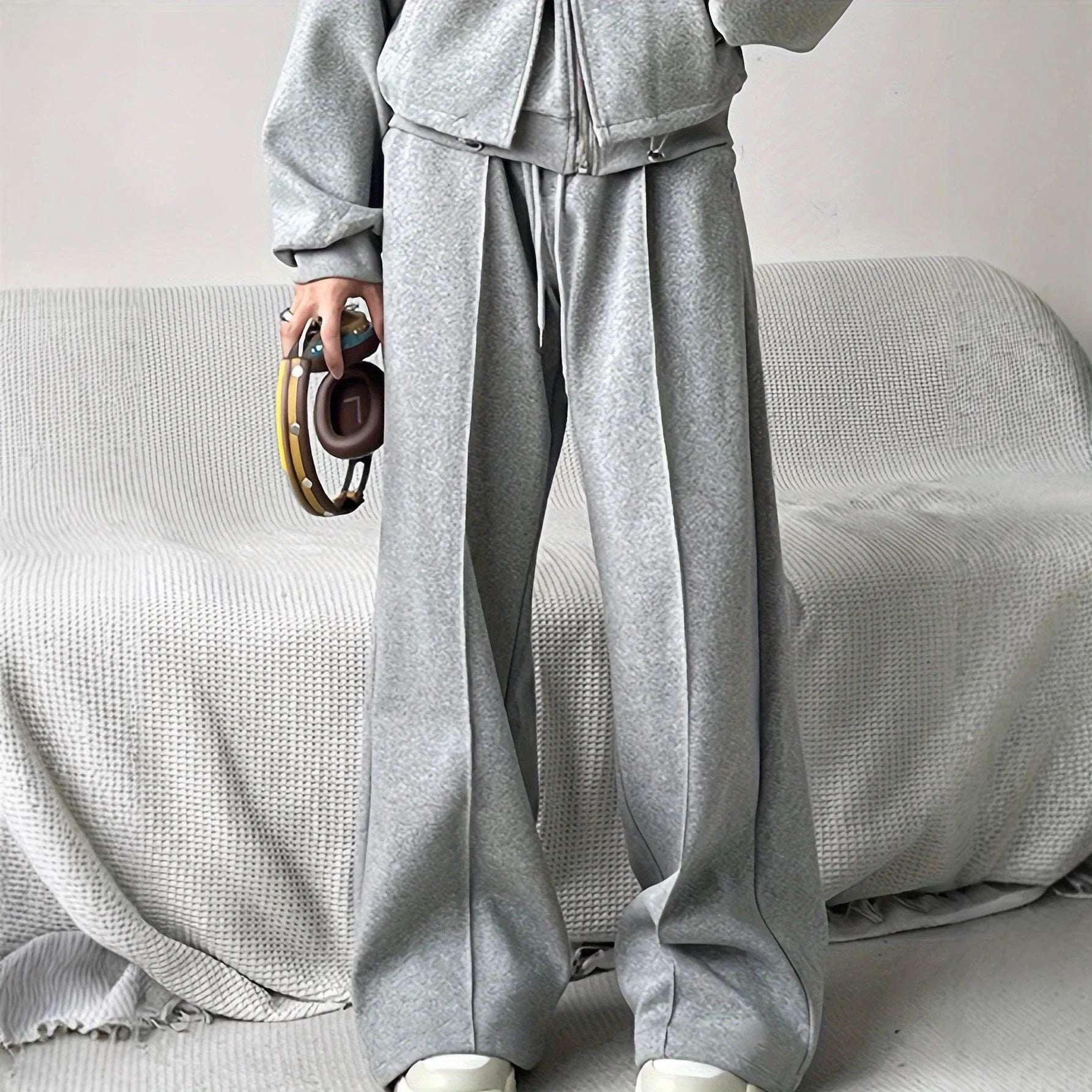 Autumn And Winter Loose Straight Drooping Pants Mid - waisted Figure Flattering Sports Style - Elevra