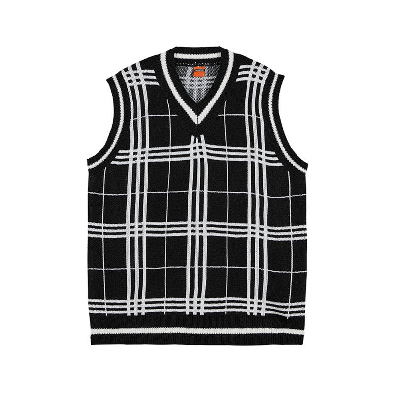 Knitted Men's Trendy Plaid V-neck Sweater Vest