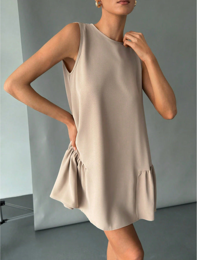 Women's Solid Color Round Neck Sleeveless Vest Dress