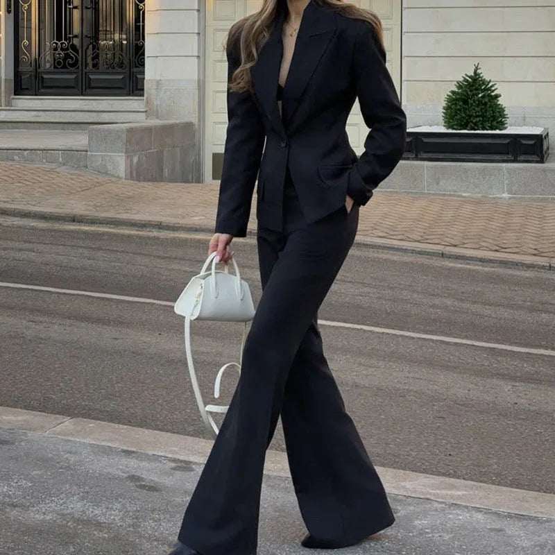 Black Blazer Straight Trousers Two - piece Suit - Elevra