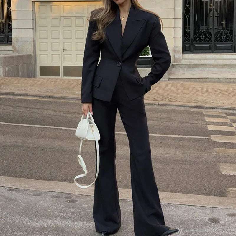 Black Blazer Straight Trousers Two - piece Suit - Elevra