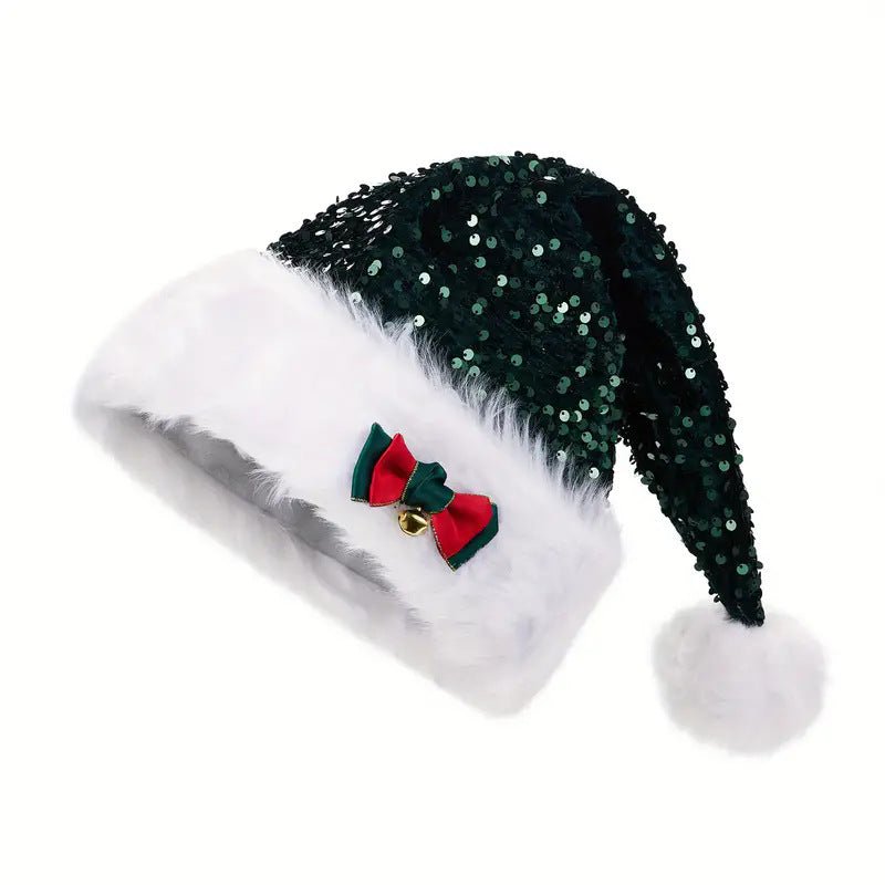Christmas Hat With Red Sequins And Bow Design - Plush Hat - Elevra