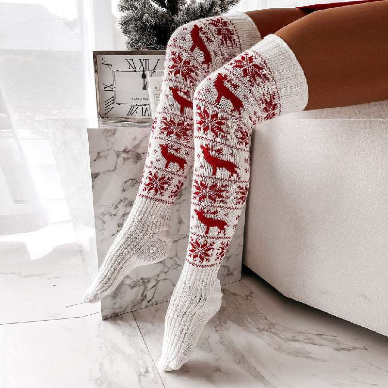 Christmas Over the Knee Knitted Socks–Warm Winter Elk Design - Elevra
