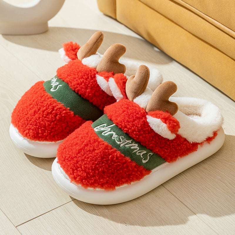 Christmas Shoes Winter Home Slippers Elk Soft Cozy Bedroom Slipper Slip On House Shoes - Elevra