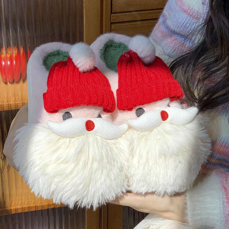 Cute Christmas Santa Claus Home Slippers Winter Warm Indoor Non - slip Floor Plush Shoes For Women - Elevra