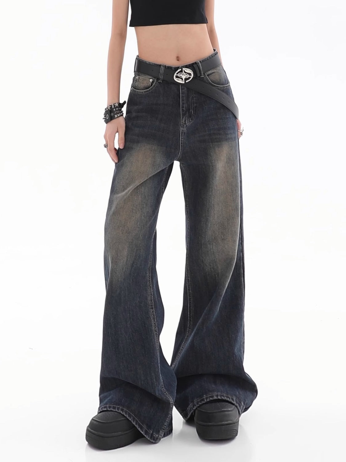 Women's Loose Drooping Vintage Distressed Straight Jeans
