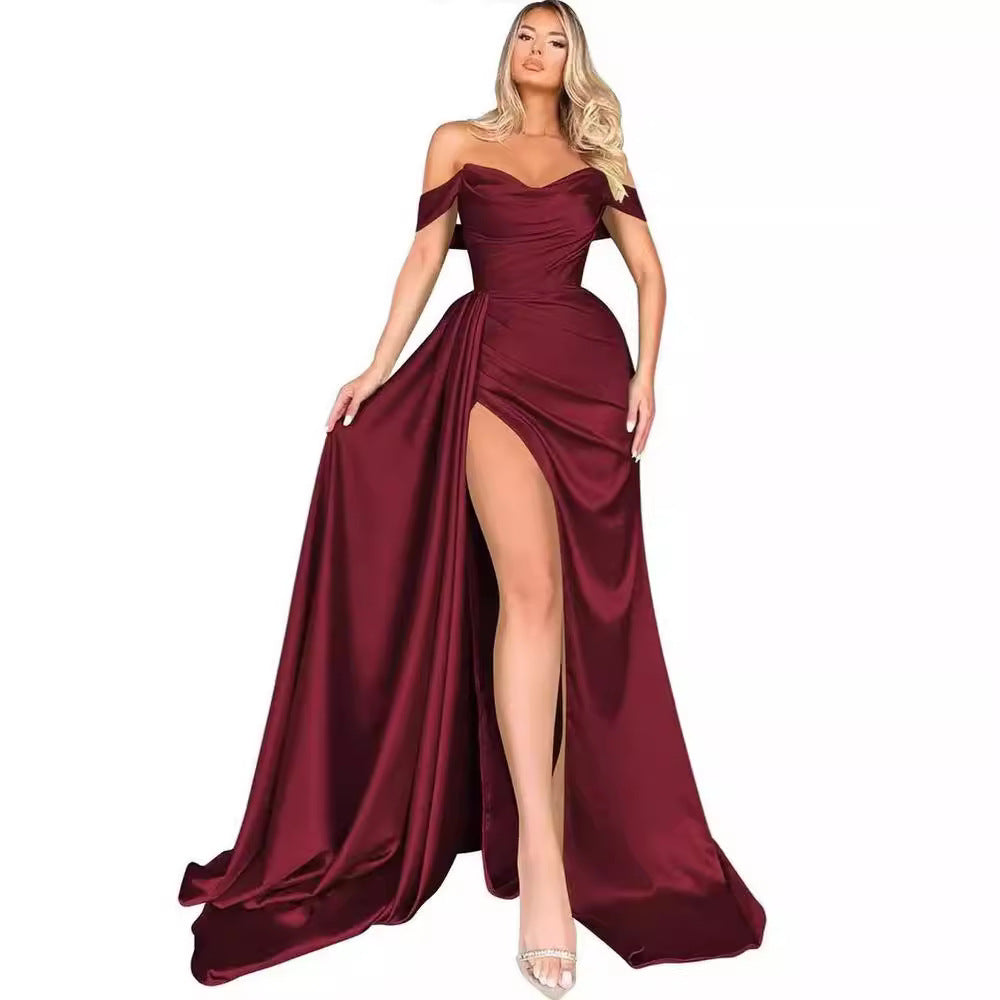 Banquet High Slit Sexy Host Off-shoulder Slimming Party Evening Dress