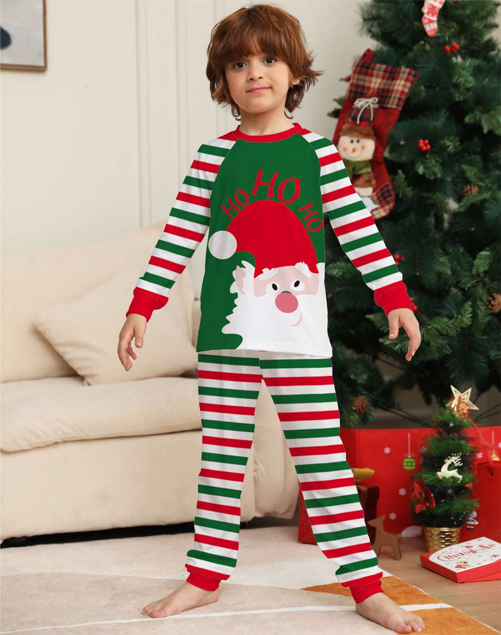 Family Christmas Pajamas Matching Sets Red Stripe Xmas Holiday Sleepwear Jammies Long Sleeve PJs Outfits - Elevra
