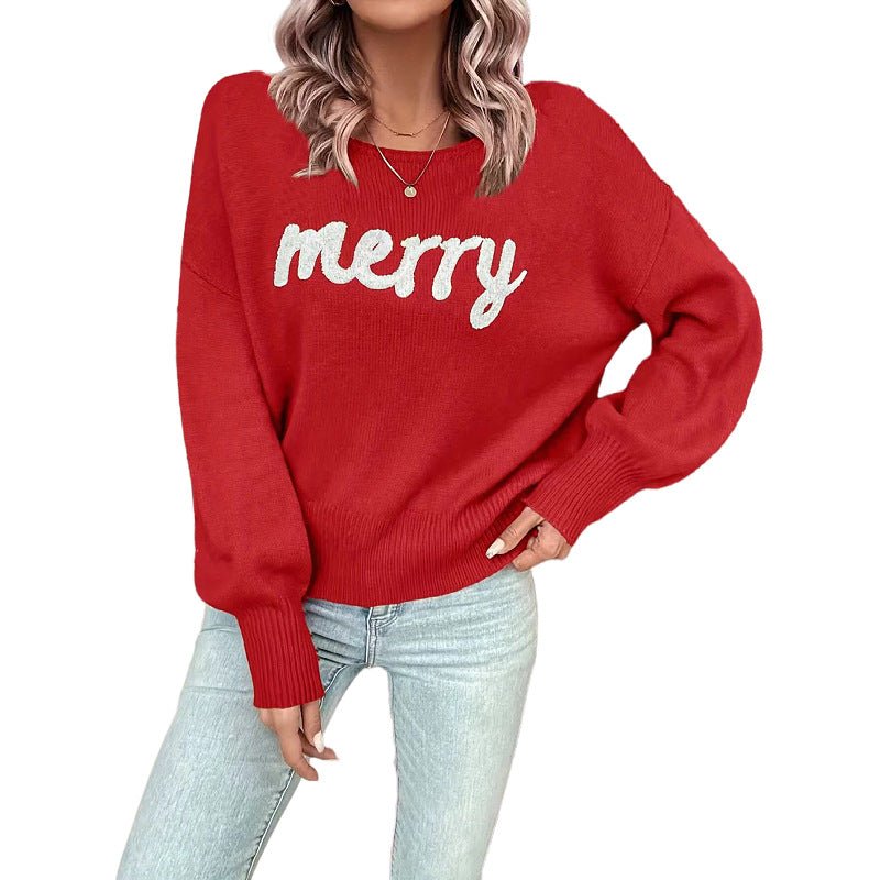 Knitted Women Crew Neck Sweater – Loose Pullover Trendy Knit - Elevra