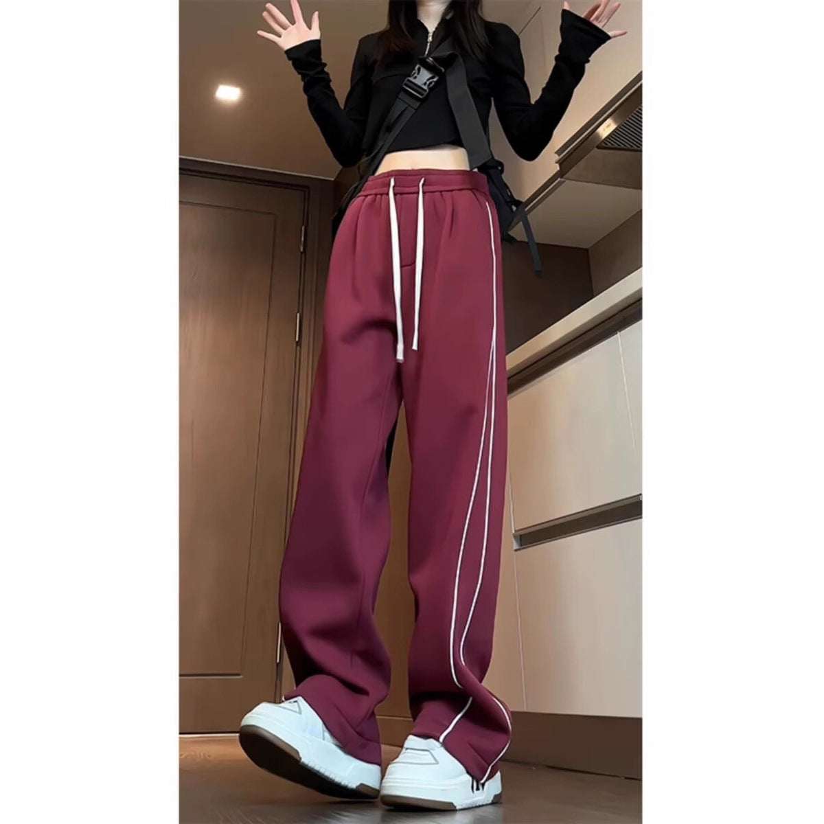 Korean Fashion All - matching Draping Wide - leg Draggle - tail Trousers - Elevra