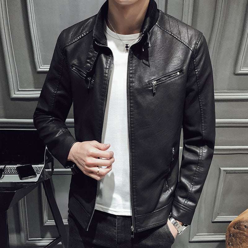 Leather jacket men's leather zipper cardigan men's jacket - Elevra