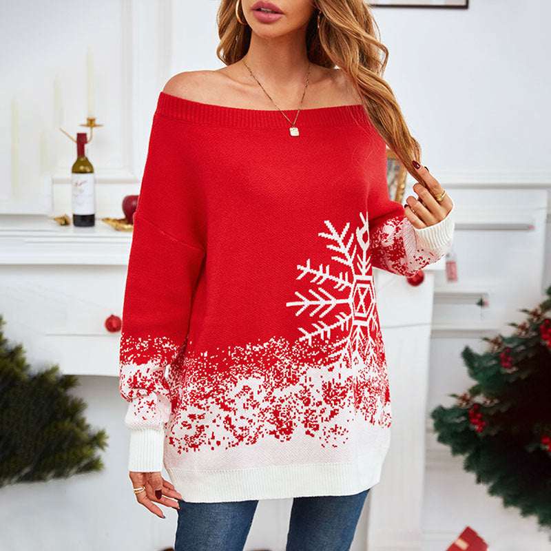 Little Snowflake Christmas Sweater Casual Of - Shoulder Womens - Elevra