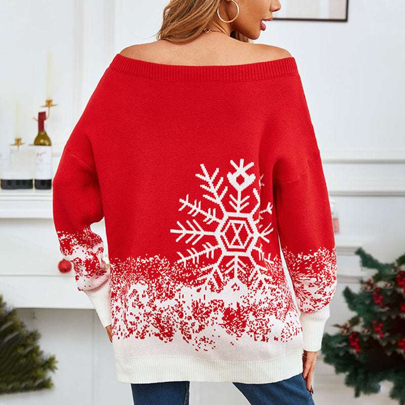 Little Snowflake Christmas Sweater Casual Of - Shoulder Womens - Elevra