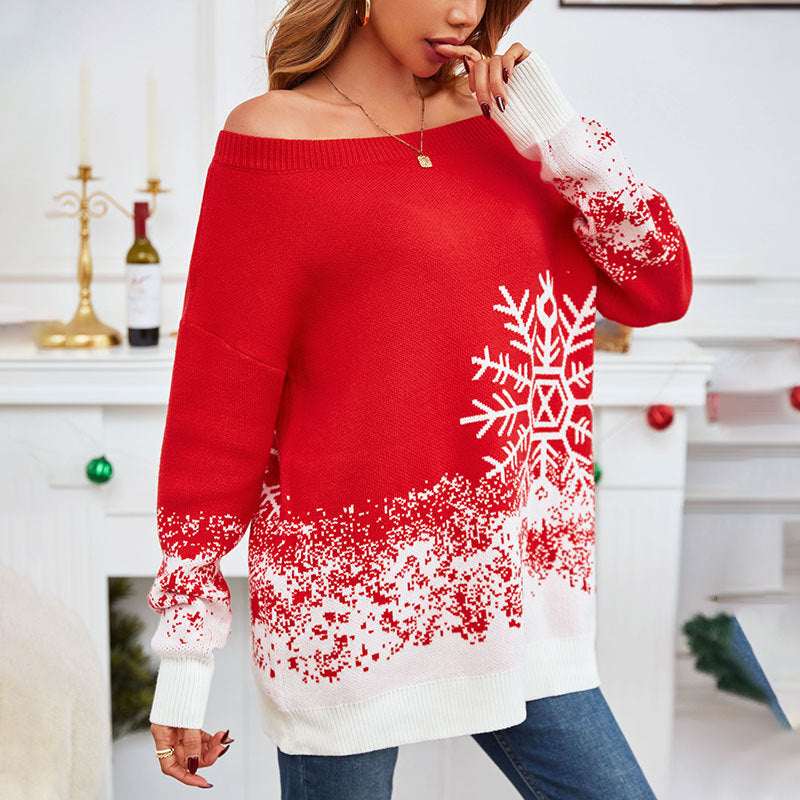 Little Snowflake Christmas Sweater Casual Of - Shoulder Womens - Elevra