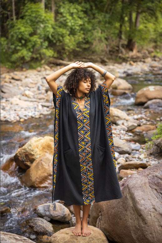 Maxi African Tribal Pattern Ethnic Style Handmade Robe Pocket Skirt - Elevra