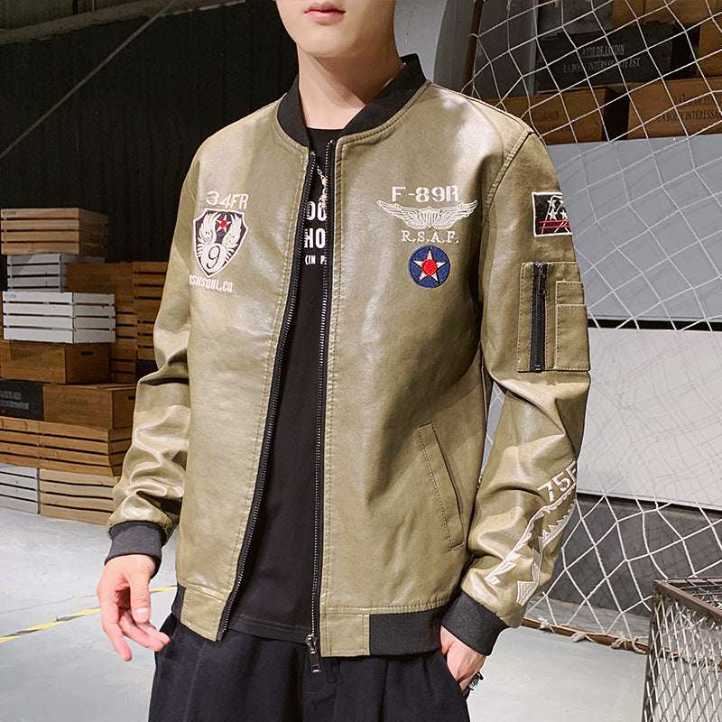 Men's Motorcycle Leather Jacket Embroidered Leather Jacket - Elevra