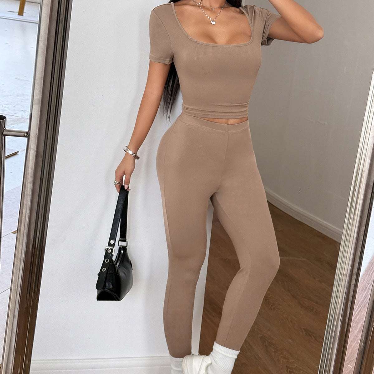 Sports Yoga Solid Color Two - piece Suit For Women - Elevra