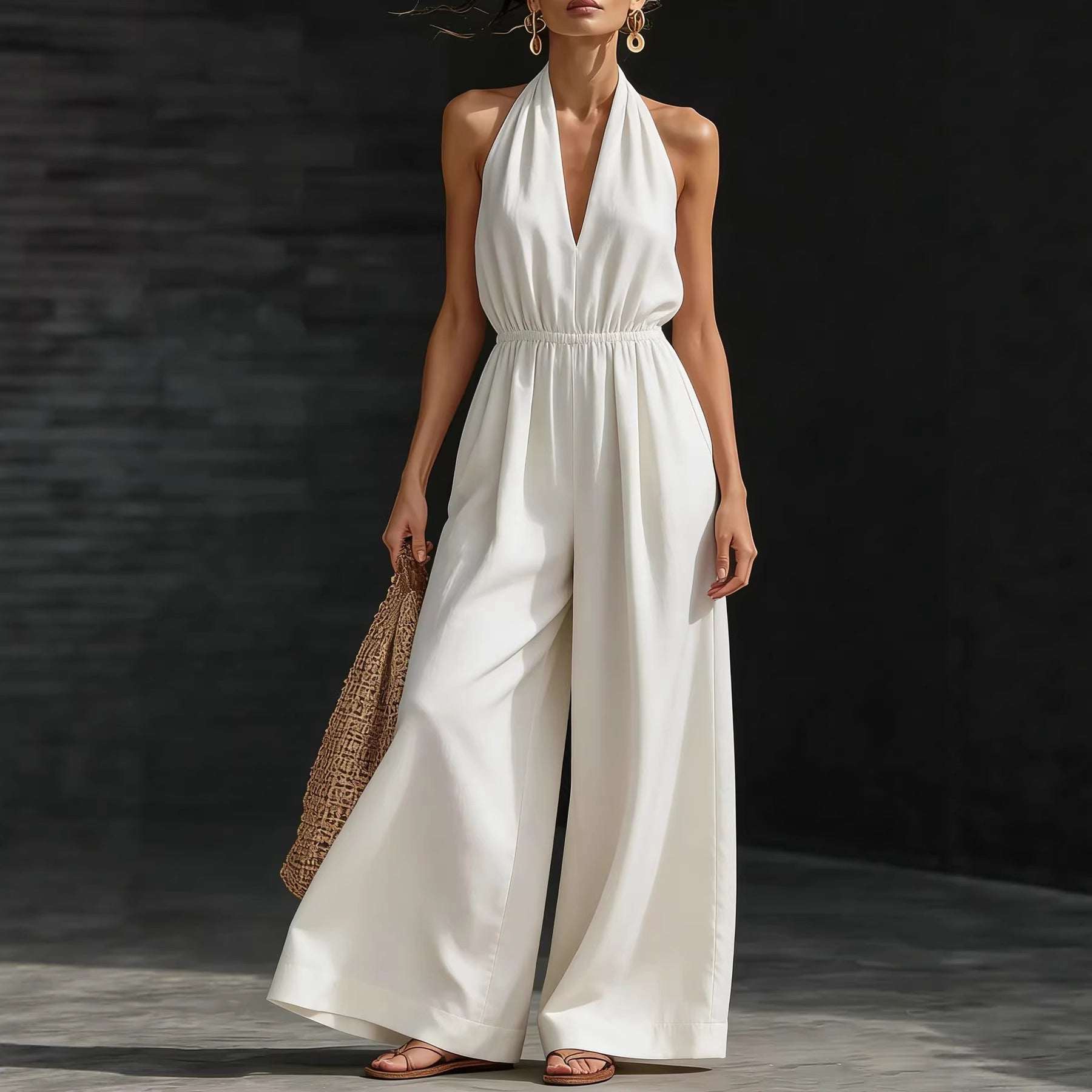 V - neck Halter Neck Jumpsuit For Women - Elevra