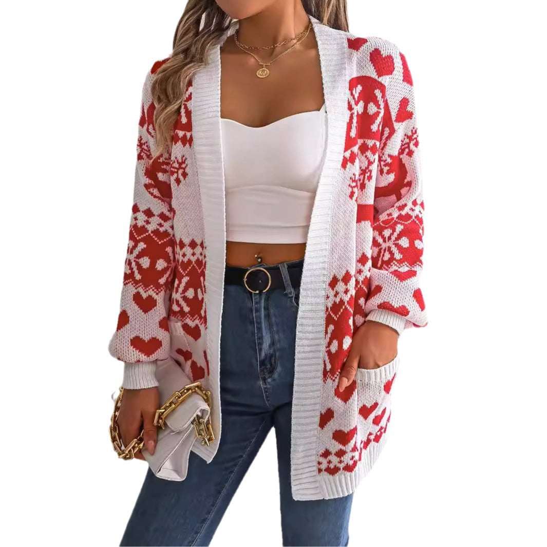 Womens Christmas Cardigan Sweater – Oversized Knit with Deer - Elevra