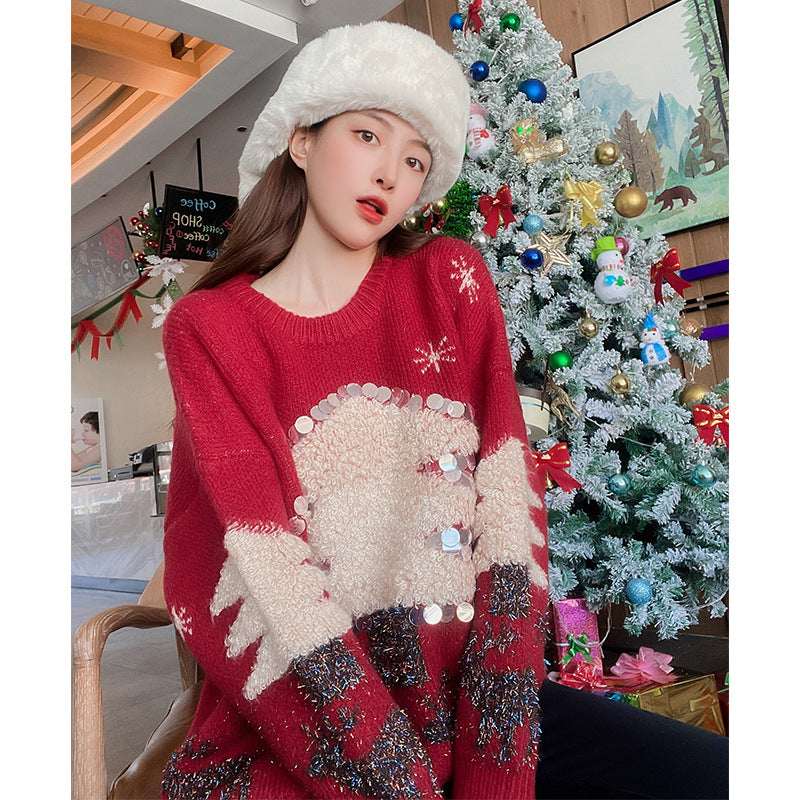 Women's Mid - length Christmas Lazy Loose Bottoming Sweater - Elevra