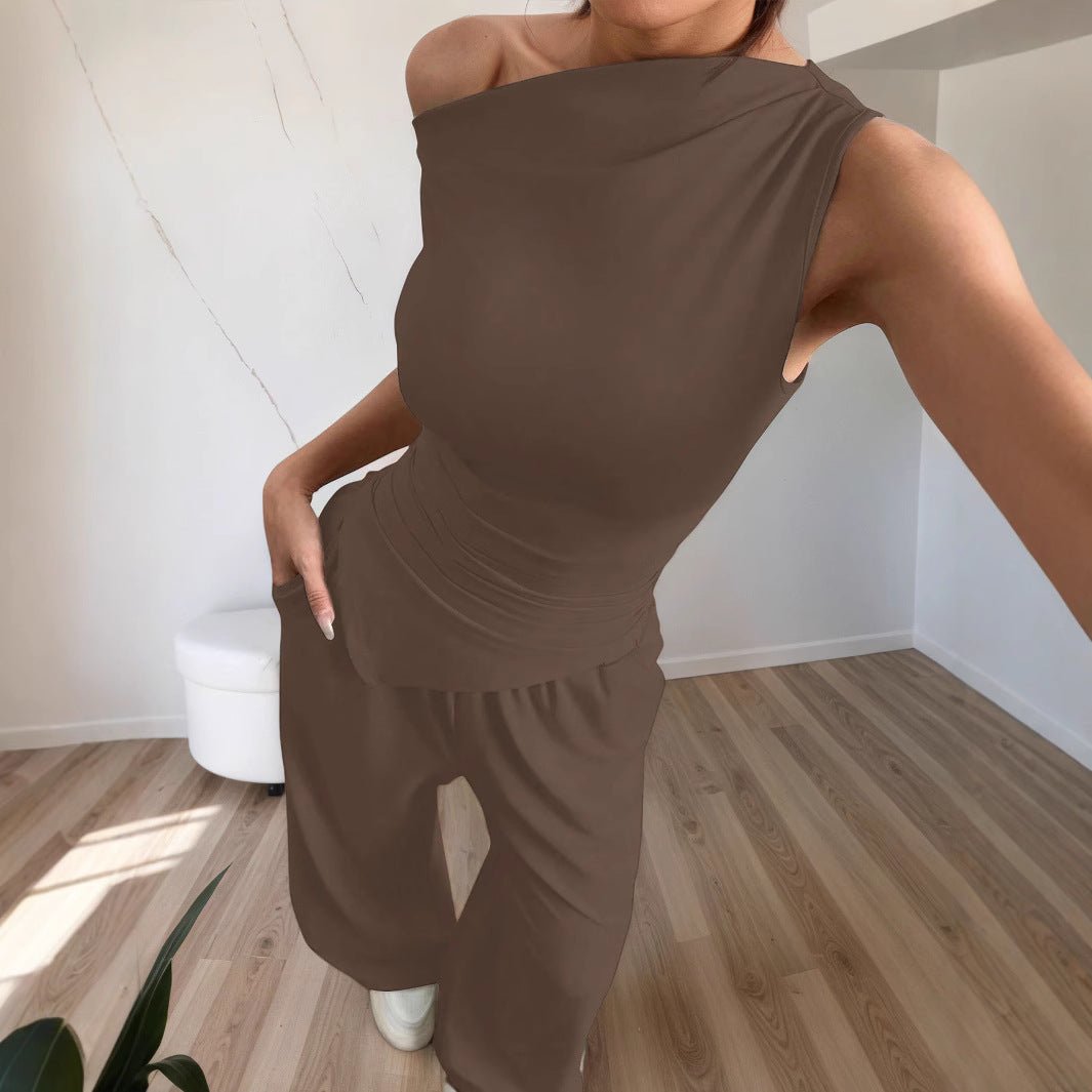Women's Solid Color Sleeveless Vest Pants Fashion Suit - Elevra