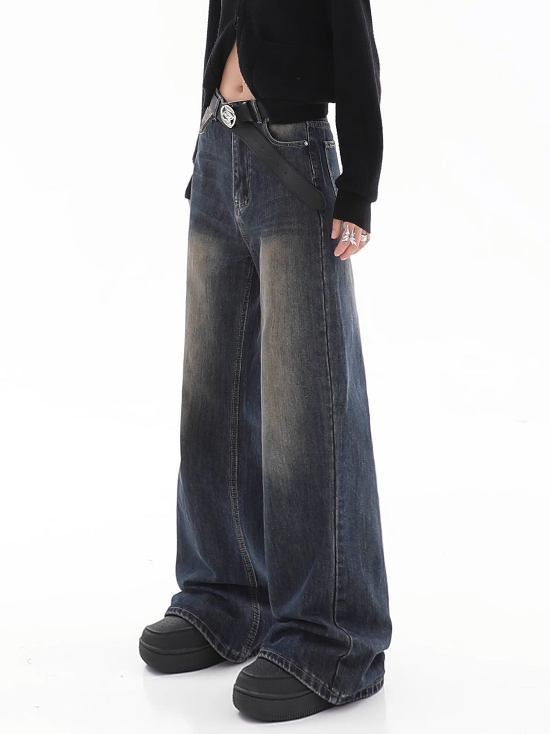 Women's Loose Drooping Vintage Distressed Straight Jeans
