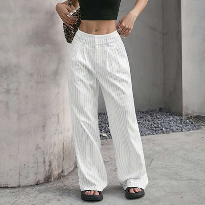 Stripe Printed Trousers Fashion High Waist Straight Leg Pants With Pocket Zipper Casual Suit Pants For Women