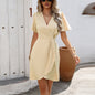 Summer V-neck Short-sleeved Dress Ins Fashion Tight-Waisted Beach Dresses Women's Clothing