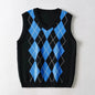 New V-neck knitted vest with plaid knitting