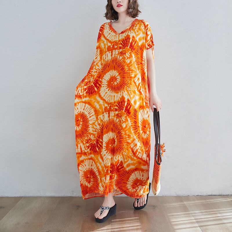 Printed Long Skirt Tie-dye Holiday Casual Straight Over-the-knee Maxi Dress