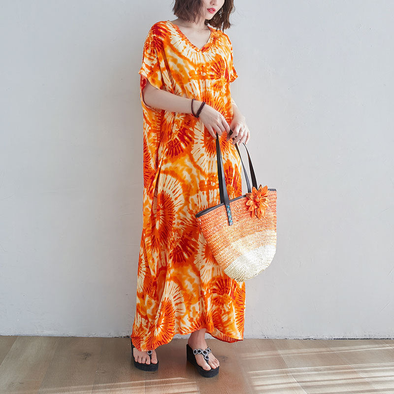 Printed Long Skirt Tie-dye Holiday Casual Straight Over-the-knee Maxi Dress