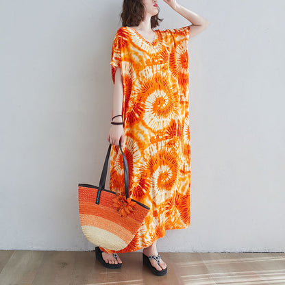 Printed Long Skirt Tie-dye Holiday Casual Straight Over-the-knee Maxi Dress