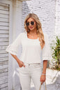 Square Collar Ruffled Half Sleeve Solid Color Loose T-shirt