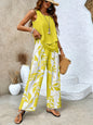 Print Suits Sleeveless Double-layer Vest And Loose Straight Pants
