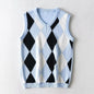 New V-neck knitted vest with plaid knitting