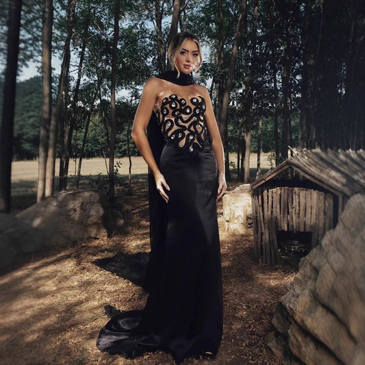 Women's High-end Delicate Bead-set Diamond Evening Dress