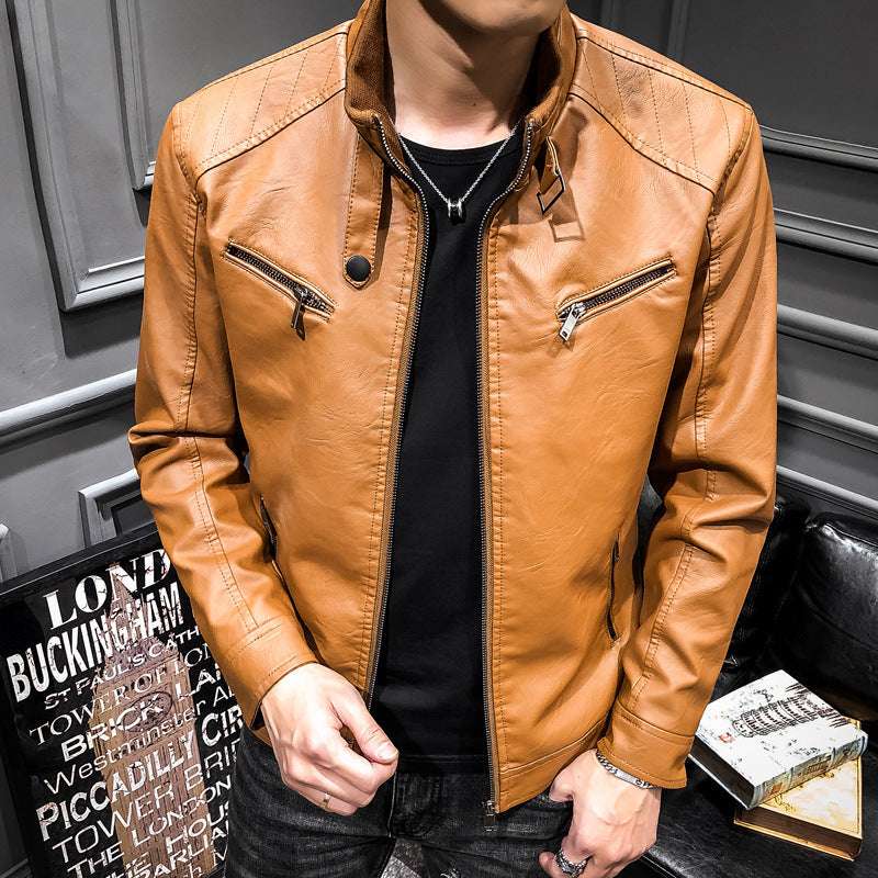 Leather jacket men's leather zipper cardigan men's jacket
