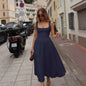 Square-neck Sleeveless Waist Trimming Sling Dress