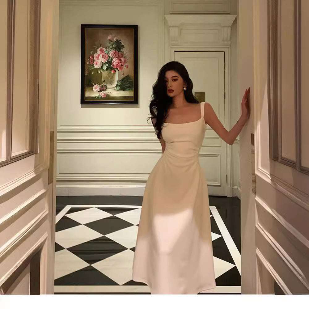 Slim Fit Style Slimming White Suspender Dress