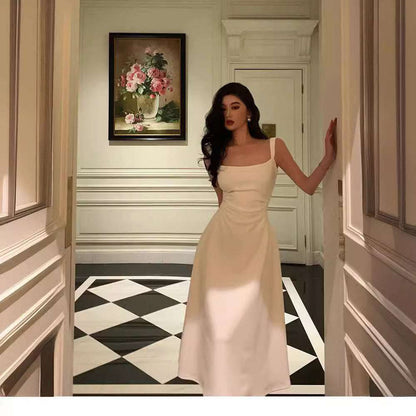 Slim Fit Style Slimming White Suspender Dress