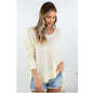 Pure Color Casual V Neck Openwork Split Knit Sweater