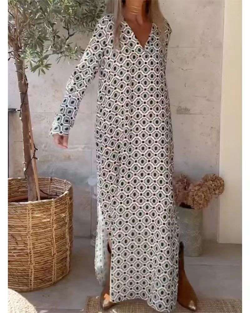 Female Bohemian Female V-neck Long-sleeve Dress