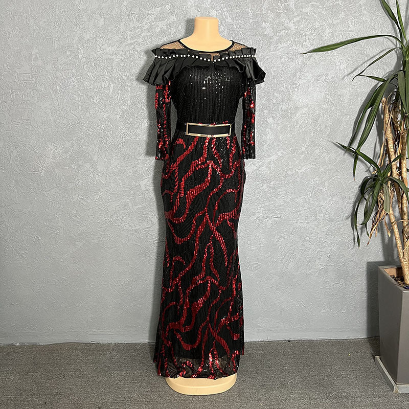 Sequined Embroidered Maxi Dress Slim-fit Fishtail Skirt Evening Gown
