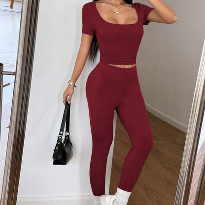 Sports Yoga Solid Color Two-piece Suit For Women