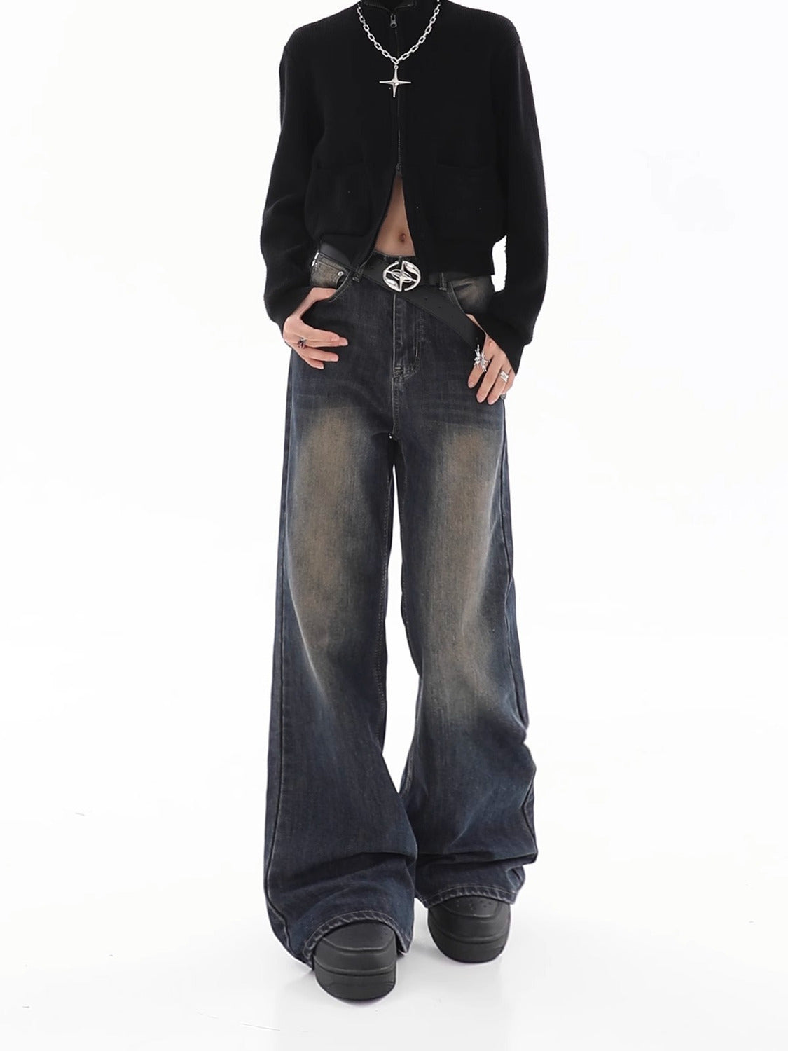 Women's Loose Drooping Vintage Distressed Straight Jeans
