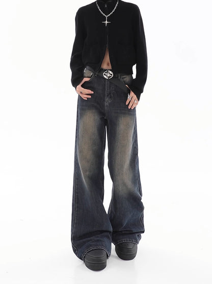 Women's Loose Drooping Vintage Distressed Straight Jeans