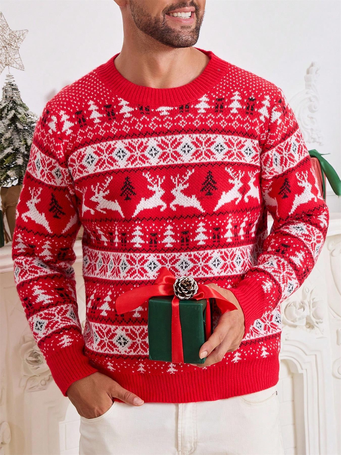 Christmas Sweater Men's Round Neck Loose Jacquard Knitwear